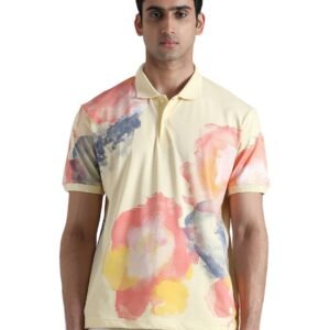 MUFTI Yellow Abstract Polo T-Shirt