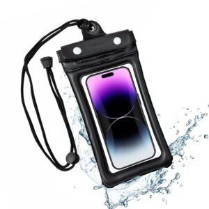 HUMBLE TPU Universal Waterproof Pouch with HD Clarity,Floating Design,Triple-Layer Locking System,and Hands-Free Lanyard Perfect for Swimming,Boating,Pool,Beach Fits Smartphones Up to 6.9″ Black