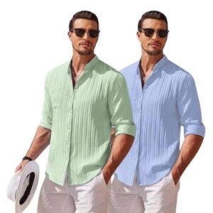 Leriya Fashion Men’s Polycotton Casual Textured Button Down Regular Fit Shirts Long Sleeve Shirt (Available in Plus Size and Combo Pack of 2)