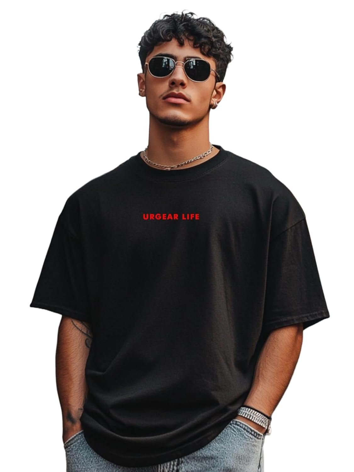 URGEAR Life Oversized T-Shirt, Black, Cotton Casual Wear