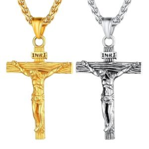 2PCS Cross Necklace, Necklace for Men and Women, Stainless Steel Chain with Cross Pendant, Stylish Accessories for Men, Unisex Charm Necklace, Gold and Silver Alloy