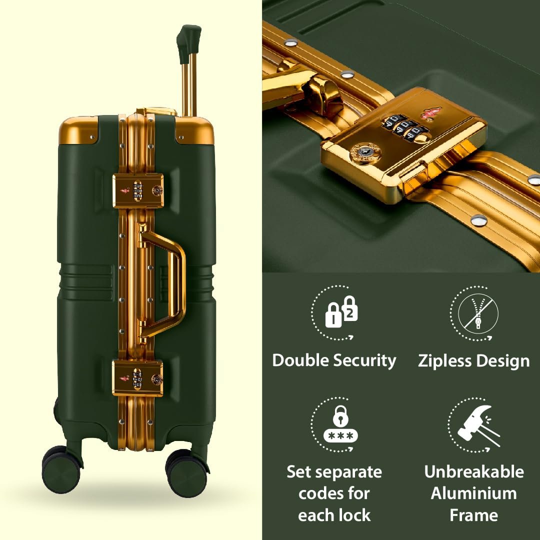 Maleta Gold Series Cabin and Check-in Medium Luggage| 20’’ and 24’’ | Aluminium Frame,Dual TSA Lock | Trolley Bags for Travel Set of 2 | Suitcase | Luggage Bags (Green, Set of 2 (Small-Medium)) - Image 3