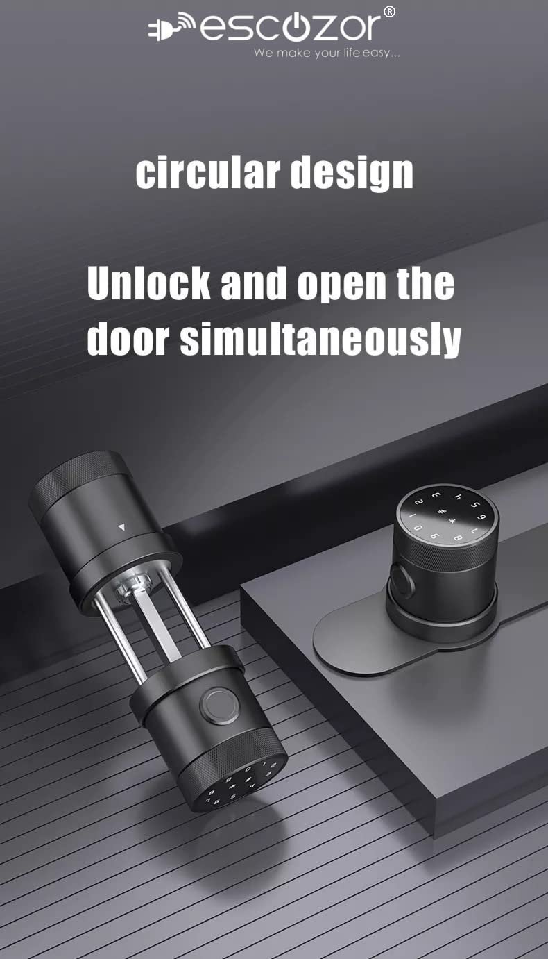 Escozor® RFK02 Smart Knob Digital Keyless Fingerprint Lock for Bedroom & Office with Password,Smart Card,Mechanical Keys & Bluetooth Mobile App Control - Image 2