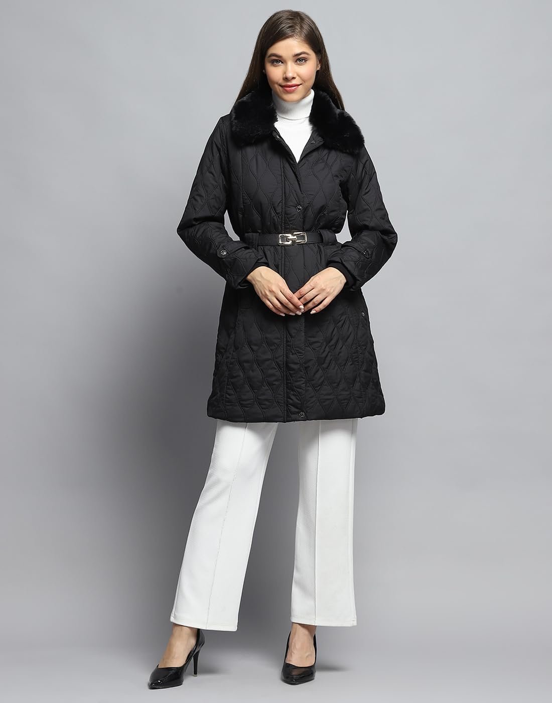 Monte Carlo Womens Self Design Black Collar Neck Full Sleeve Jacket - Image 2