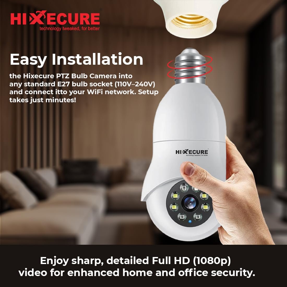 Hixecure 2MP PTZ Bulb WiFi Camera | Human Detection, Night Vision, 2-Way Audio | Support HFX Cloud Storage |Pan & Tilt | Two Way Audio | 10X Digital Zoom - Image 4