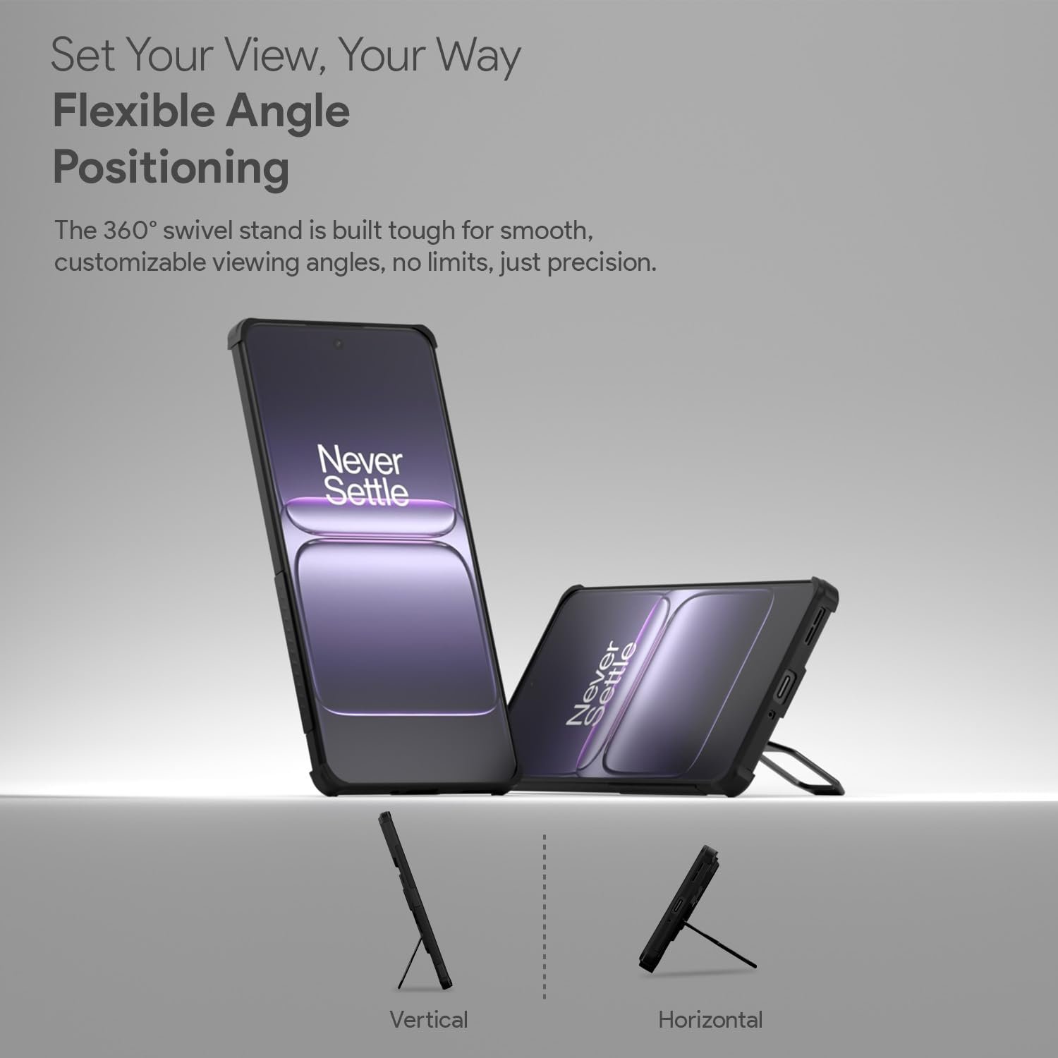 Amazon Basics Tough Armor Back Cover for Oneplus Nord CE 5 5G | Kickstand & Raised Edges | 360° Full Camera Protection Bumper Case (Black) - Image 4