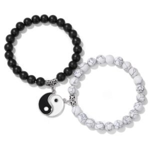 Fashion Frill Couple Bracelets Black & White Onyx Stretchable Wrist Band Bracelet For Women Men Boys Girls Love Gifts Friendship Promise Bracelets