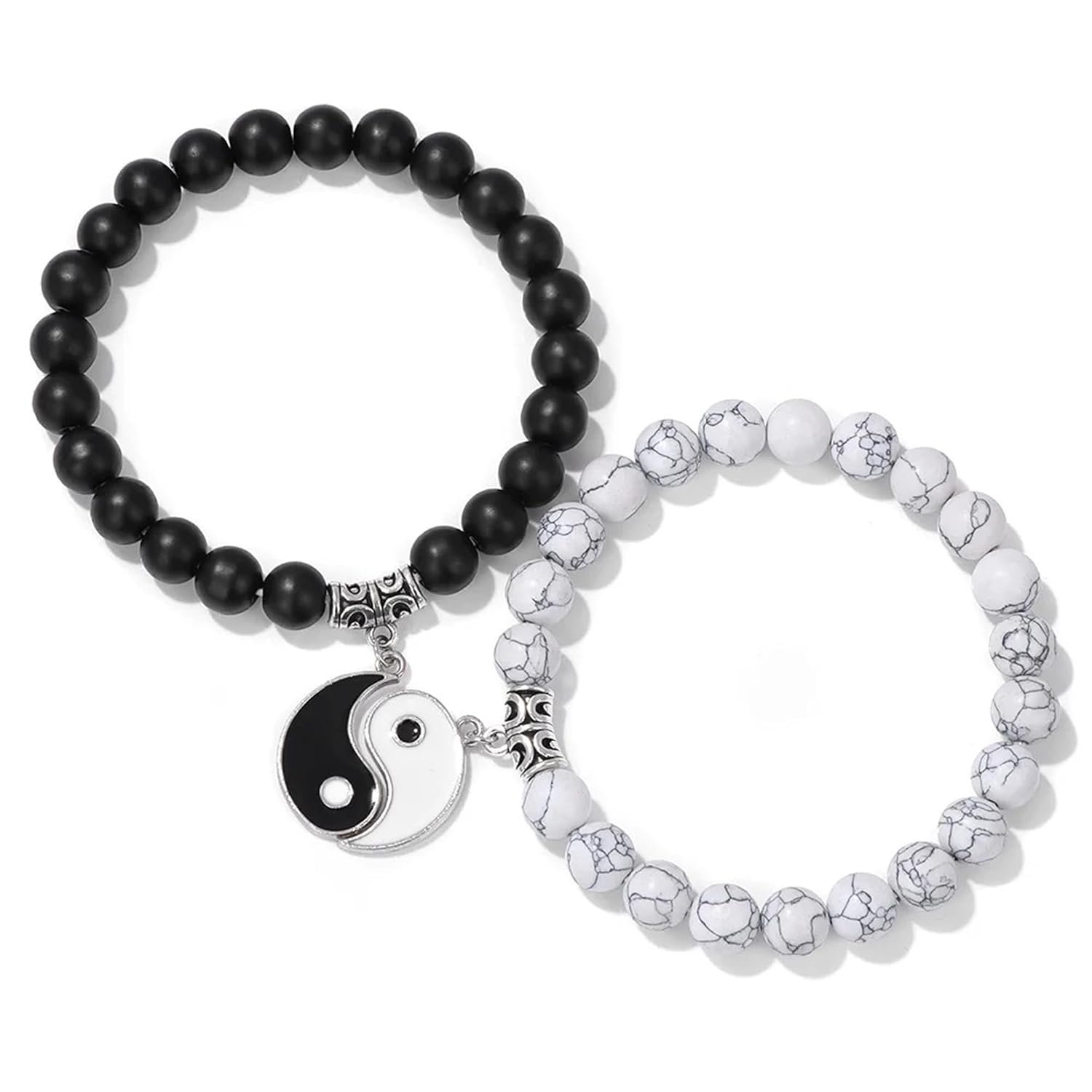 Fashion Frill Couple Bracelets Black & White Onyx Stretchable Wrist Band Bracelet For Women Men Boys Girls Love Gifts Friendship Promise Bracelets
