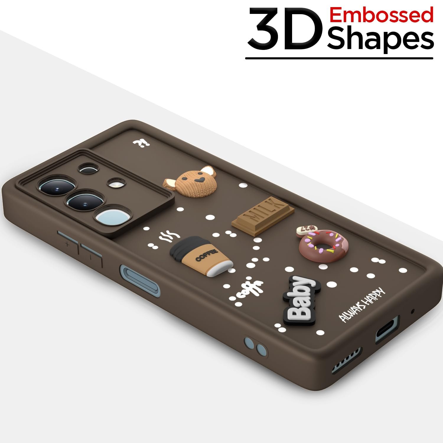 Pikkme Back Cover for Vivo T4x 5G / iQoo Z10x 5G / Vivo Y31 Pro 5G | Cute Fun Cartoon 3D Bear Silicone Full Body Protection Bumper Case (Brown) - Image 3