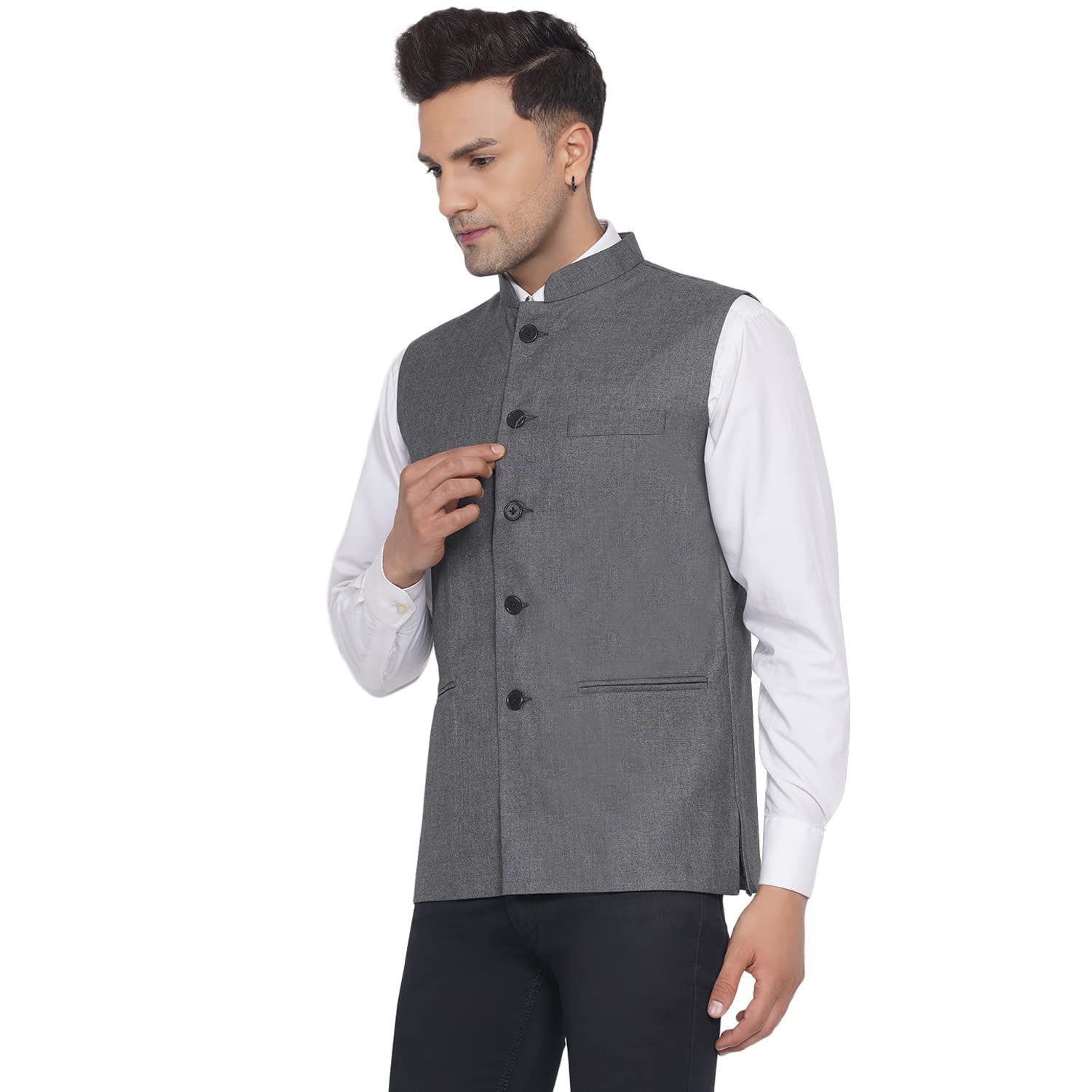 Veera Paridhaan Men's Solid Nehru Jacket - Image 4