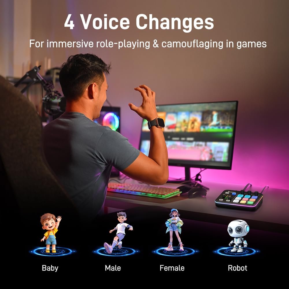 MAONO Gaming Audio Podcast Mixer, Streaming RGB PC Mixer with XLR Microphone Interface, Bluetooth, Volume Fader, Mute Button, 48V Phantom Power, for Podcast/Recording/Vocal/Game Voice-G1 NEO, Black - Image 4