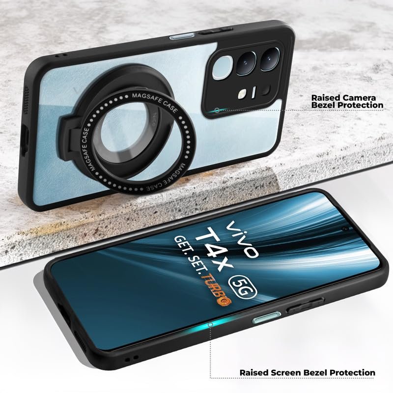 Mr. Case Back Cover for Vivo T4x 5G with Transparent Back & Kickstand | Clear Hard Back with Silicone Frame - Black - Image 3