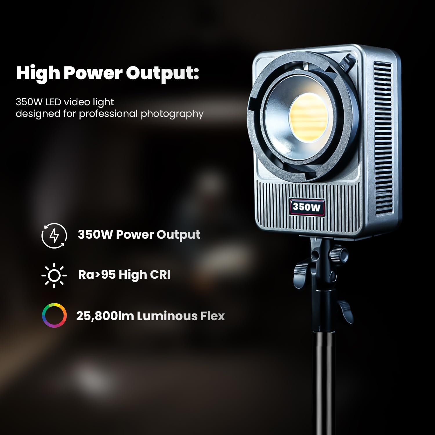 HIFFIN HF-350PRO Wonder Series 350W LED Video Light | 25,800lm Ultra Bright | CRI 95+ | CCT 2700K-6500K | Bowens Mount | App Control | Professional Light for Photography, Videos & Studio Use - Image 3