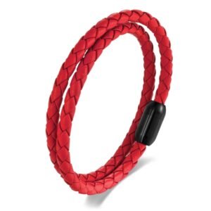 Mens Bracelet, Wrist Band for Man with Leather and Stainless Steel Design, Fashion Hand Bands for Mens, Adjustable Leather Bracelet for Men, Durable Stainless Steel Bracelet for Men