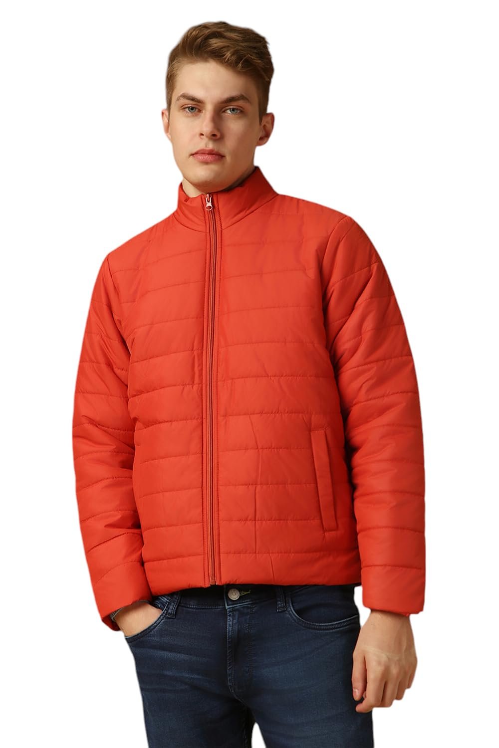 Dennis Lingo Men Rust Solid Regular Fit Full Sleeve Mock Collar Padded Jacket