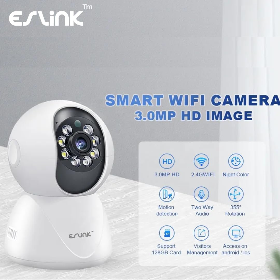 ESLINK Smart 360° (1080p) CCTV Camera,Wi-Fi Indoor Home Security Camera,AI Person Detection,Automatic Alarm,App Alerts,NightPulse Vision,SD & Cloud Storage for Office,Temple Etc - Image 6