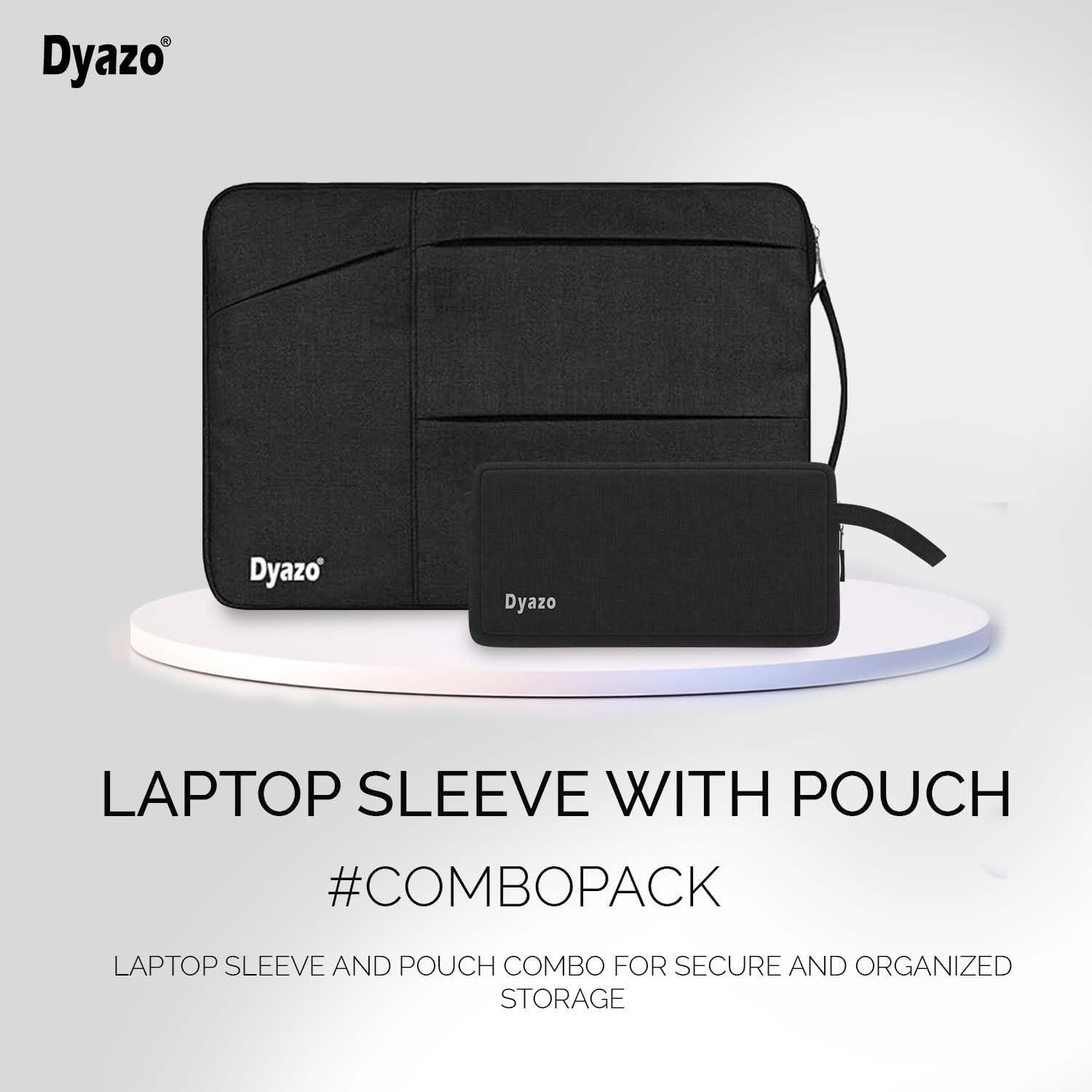 Dyazo 14.1 Inch Laptop Sleeve with Charger Pouch | Water Resistant Three Front Accessories Pocket with Handle Case Cover | Compatible for MacBook, Lenovo, HP, Dell, Asus, Acer & Other Notebook (Black) - Image 2