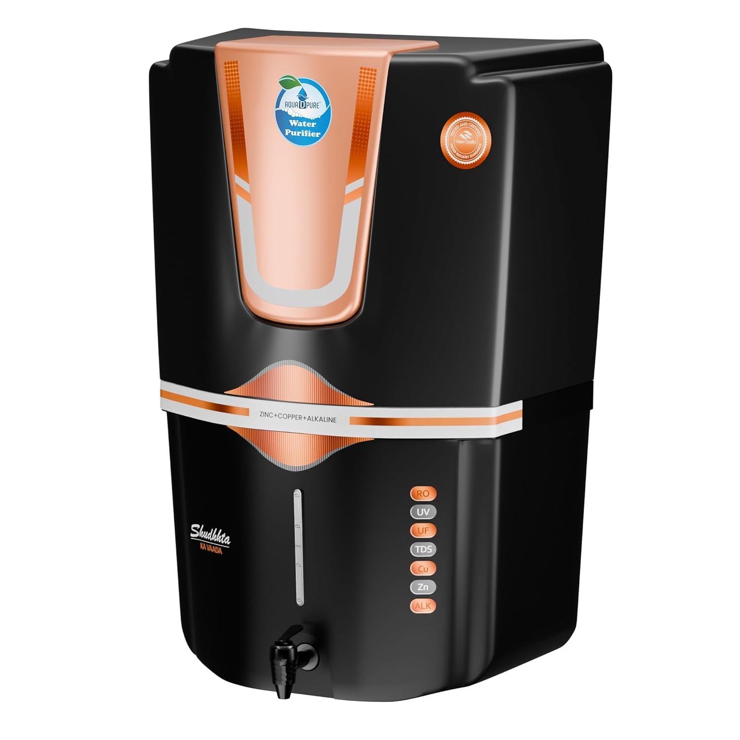 AQUA D PURE Zinc RO Water Purifier with Bio Copper and Alkaline Filter Technology Purification, UV, UF and TDS Controller | 12Litre | Fully Automatic Function and Best For Home and Office - Image 2