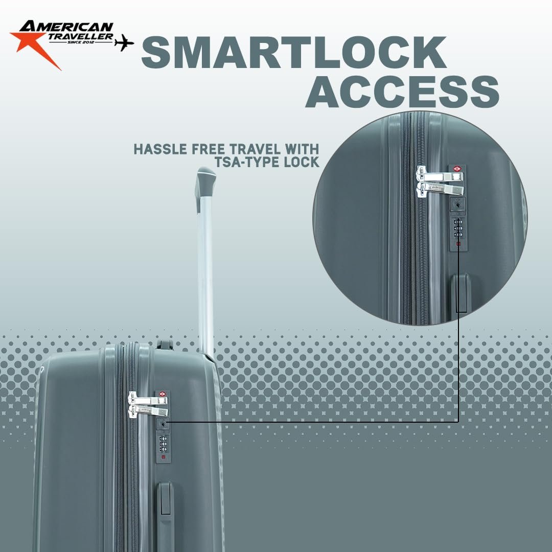 American Traveller Tourispro 2.0 Trolley Bags Lightweight Set of 3 Large and Expandable Suitcase Hardshell Polypropylene Travel Luggage Bag with TSA Type Lock & 8 Disc Wheels. (3, Charcoal Gray) - Image 4