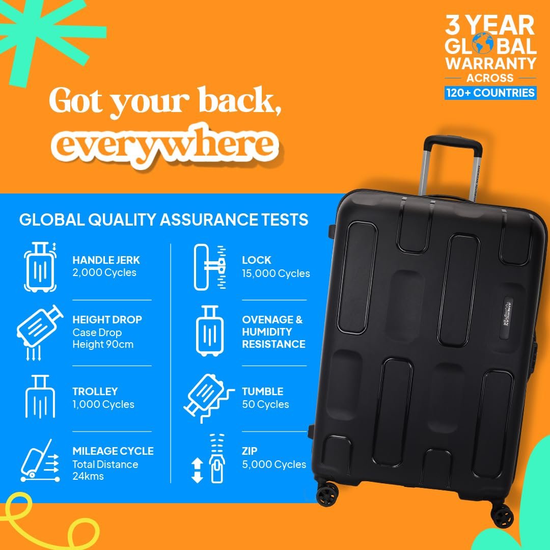 American Tourister Large Ivy 2.0-8 Wheel, 79 CM Hard PP Check-in Suitcase for Travel/Trolley Bag for Travel/Travel Bag with Combination Lock & Smooth Sliding Double Wheel - Black - Image 6