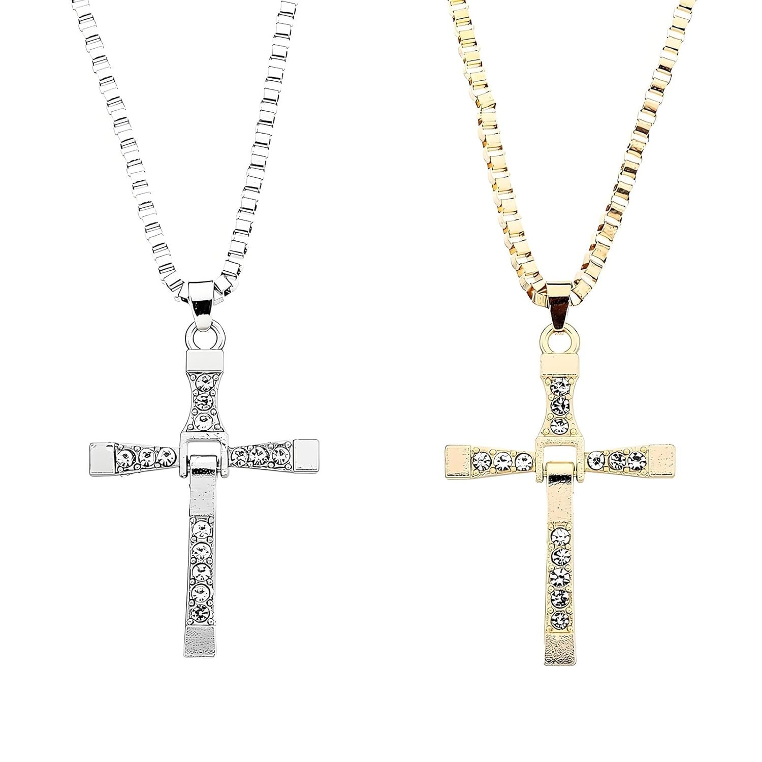2 Cross Chains for Men, Holy Cross Pendant Necklace Set, Jesus Cross Chain, Christian Jewelry Gift, Accessories (Silvery+Golden)