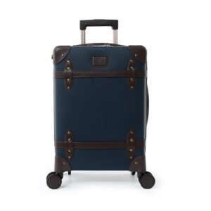 THE CLOWNFISH Plastic Vintage Series 20 Inch Small Cabin Trolley Bags for Travel | Suitcase with TSA Lock | Hardshell 32.6L Luggage Bag with Mute Spinner Wheels for Airport Office Everyday-Navy Blue