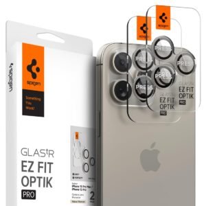 Spigen EZ Fit Optik Pro Tempered Glass Camera Lens Protector Guard for iPhone 16 Pro / 16 Pro Max / 15 Pro / 15 Pro Max / 14 Pro / 14 Pro Max (Natural Titanium) – 2 Pack