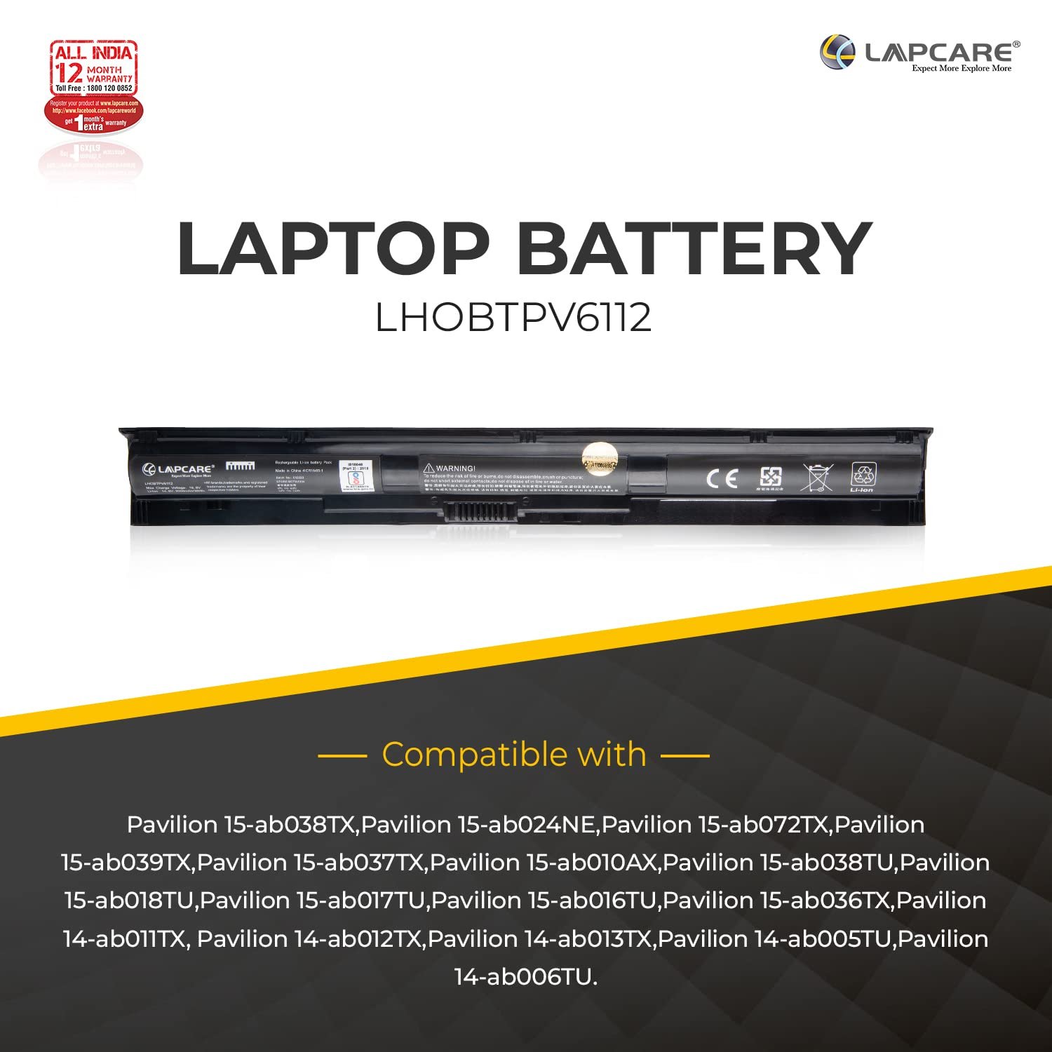 Lapcare 800049-001 KI04 Laptop Battery for HP Pavilion 17-G 15-AB 14-AB Series 17-g121wm 17-g122ds 17-g119dx 17-g113dx 17-g102tx 17-g103dx 15-an050nr 15-ab038tx 15-ab157nr 15-ab292nr 14-ab006tu - Image 5