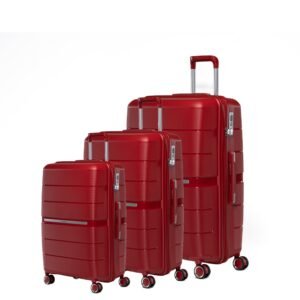 Maleta Pearl Set | Hardcase Luggage, TSA Lock| Trolley Bags for Travel | Luggage Bags for Travel | Suitcase (Set of 3 (Small+Medium+Large), Red)
