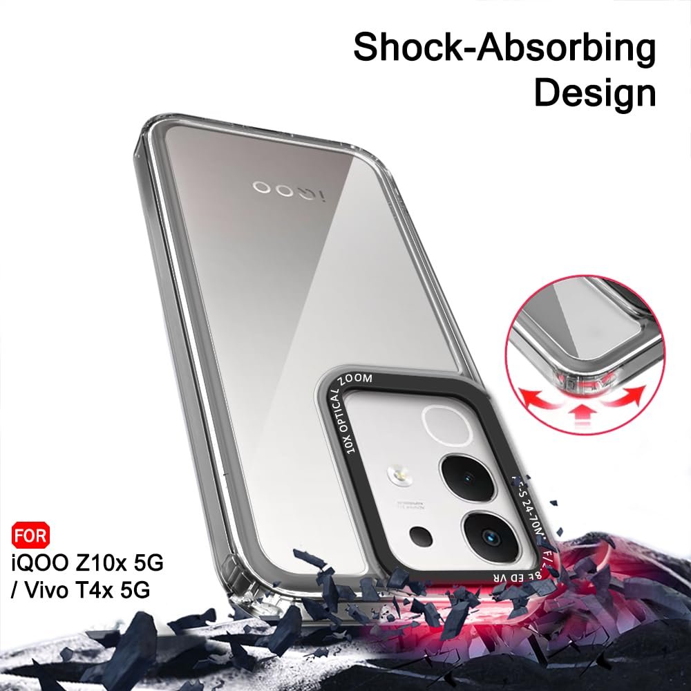 TheGiftKart Hybrid Shockproof Back Cover Case for iQOO Z10x 5G / Vivo T4x 5G | Stylish Camera Border | Plated Buttons | Crystal Clear Hard Cover for iQOO Z10x / Vivo T4x (TPU & PC, Smoked Bumper) - Image 6