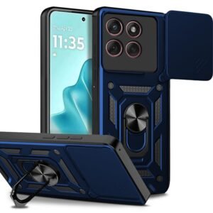 Tough Armor Moto Edge 60 Fusion 5G Bumper Back Case Cover | Ring Holder & Sliding Camera Shield Cover | 360 Degree Protection Back Case Cover for Moto Edge 60 Fusion 5G (Blue)