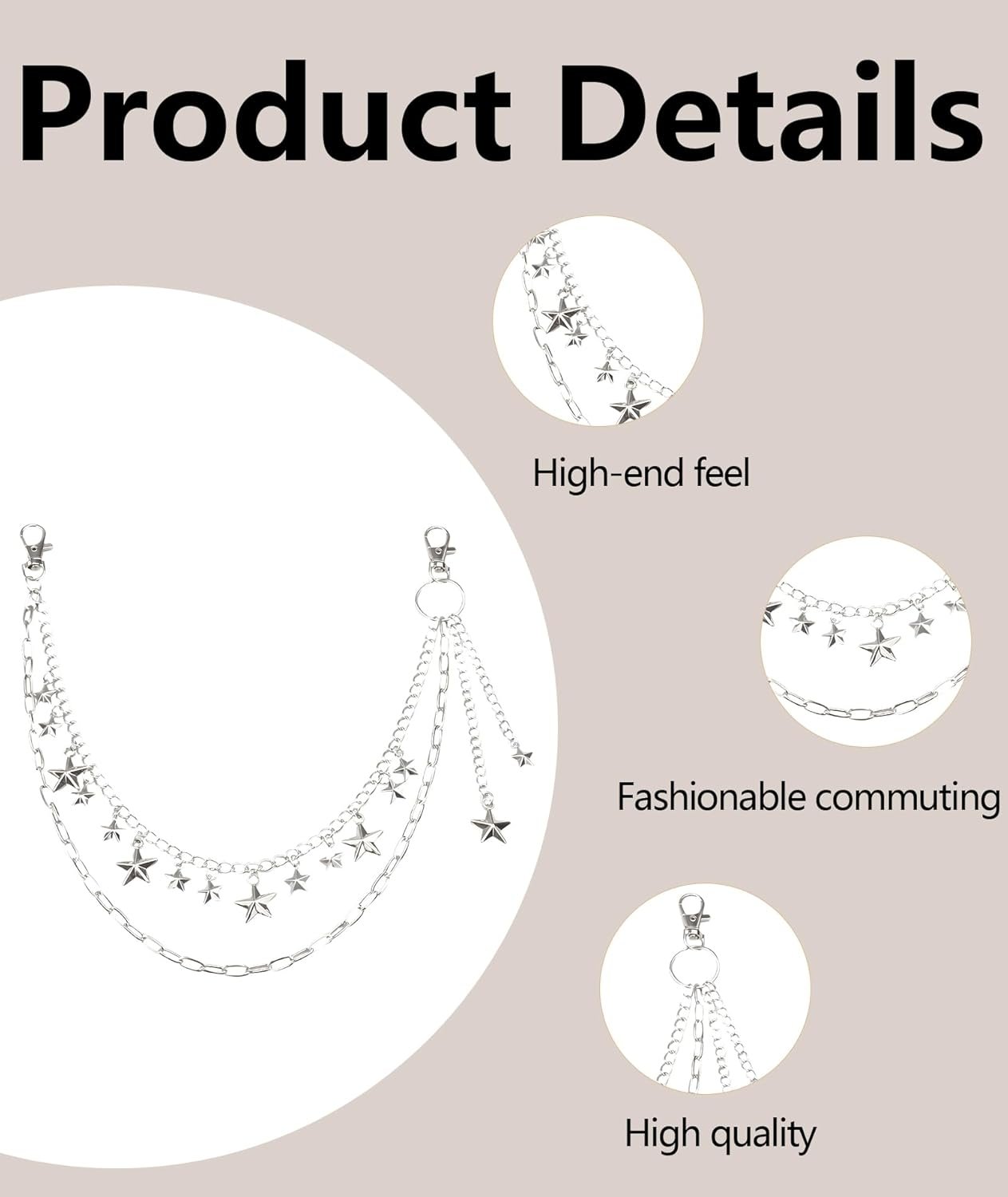 Jeans Chain, Chain for Men, Multi-Layer Jeans Chain for Men Aesthetic Star Design Fashion Accessory for Casual & Streetwear - Image 6