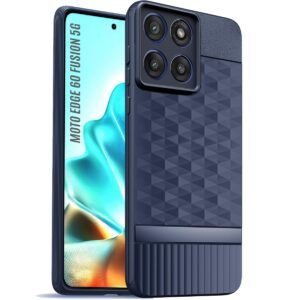 Back Cover for Motorola Moto Edge 60 Fusion 5G Camera Protection 3D Hexa Cube Design Silicone Protective Bumper Case for Motorola Moto Edge 60 Fusion 5G – Blue