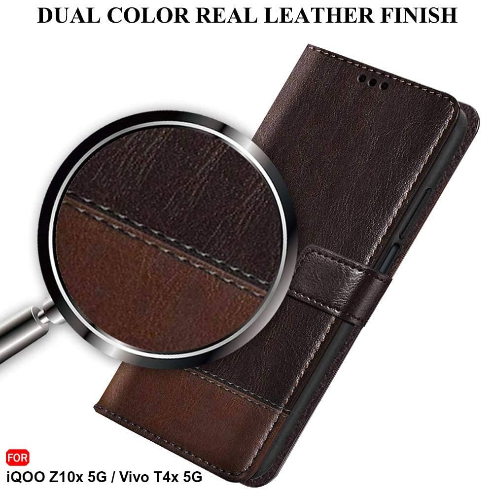 TheGiftKart Flip Back Cover Case for iQOO Z10x 5G / Vivo T4x 5G | Dual-Color Leather Finish | Inbuilt Stand & Pockets | Wallet Style Flip Cover for iQOO Z10x / Vivo T4x (Faux Leather, Coffee & Brown) - Image 3