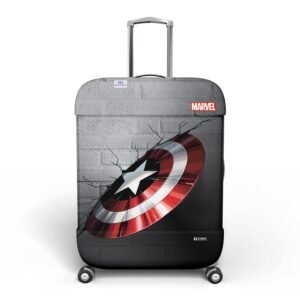 Heart Home Marvel Captain America Shield Luggage Cover|Polyester Travel Suitcase Cover|Washable|Stretchable Suitcase Protector|22-26 Inch|Medium (Gray)