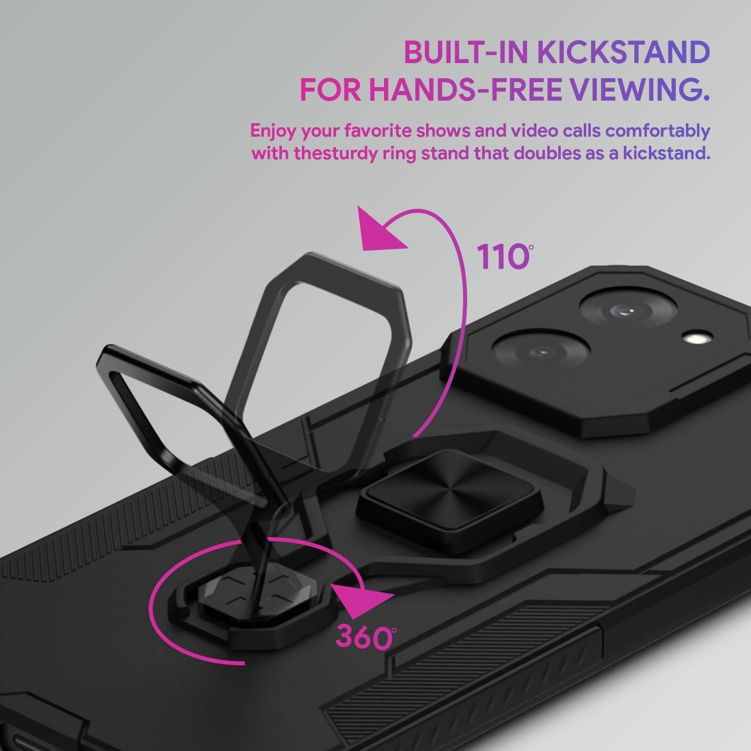 Amazon Basics Tough Armor Back Cover for Oneplus Nord CE 5 5G | Kickstand & Raised Edges | 360° Full Camera Protection Bumper Case (Black) - Image 7