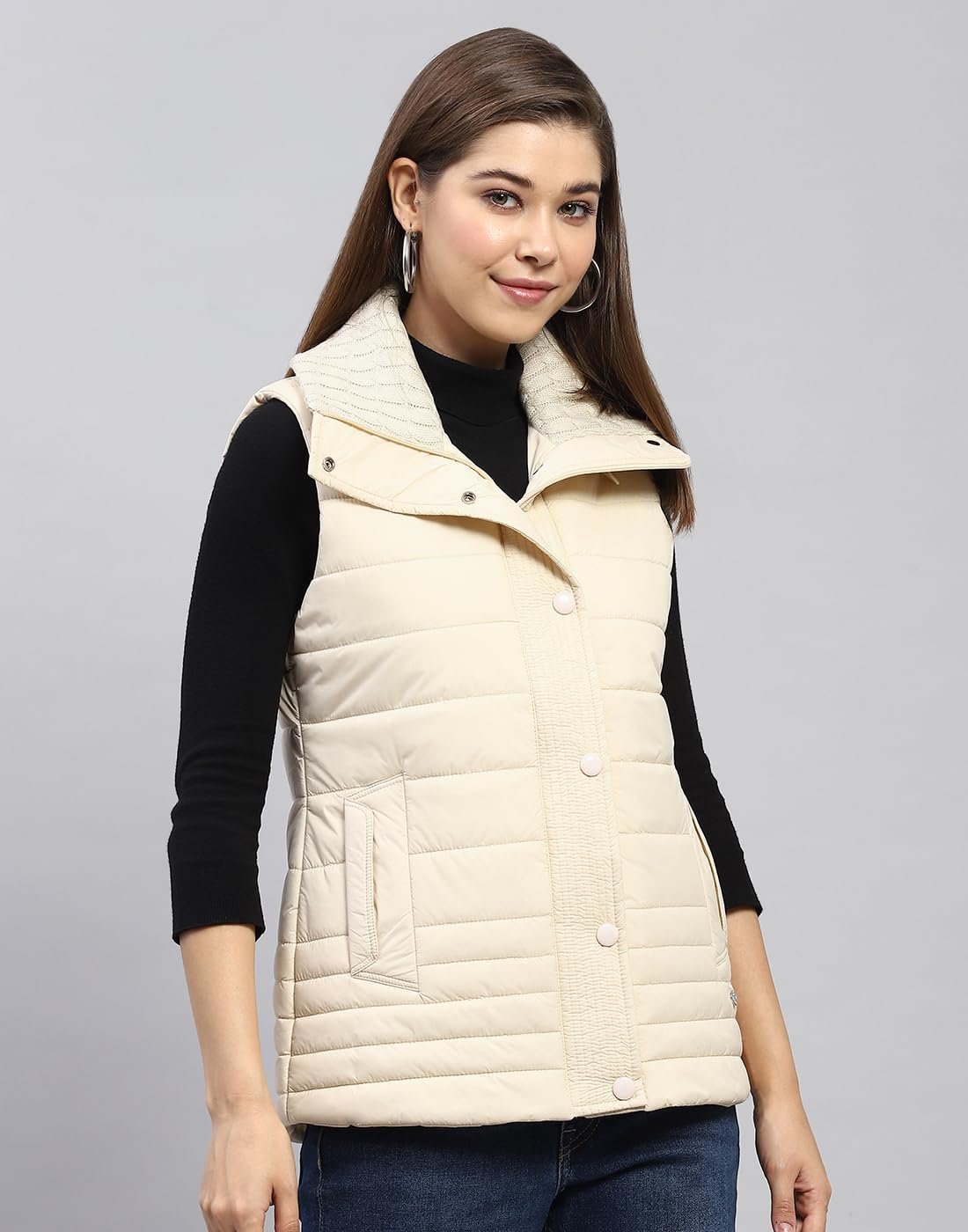 Monte Carlo Womens Solid Brown Collar Sleeveless Jacket - Image 4