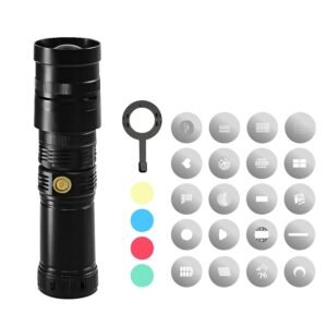 Digitek (DS 40 WTP PRO) Portable Torch Projector Snoot with Dedicated Professional Lens & Push Pull Adjustable Focused Beam, 20 Projection GOBOs