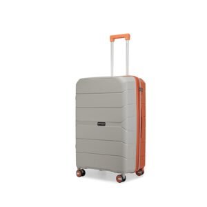 Provogue Cascade Hard-Sided PP 65 Cm Trolley Bags for Travel Medium Size | Expandable Luggage Suitcase with 8 Wheels | Combination Lock | 5 Year Warranty (Timberwolf Grey/Burnt Orange)