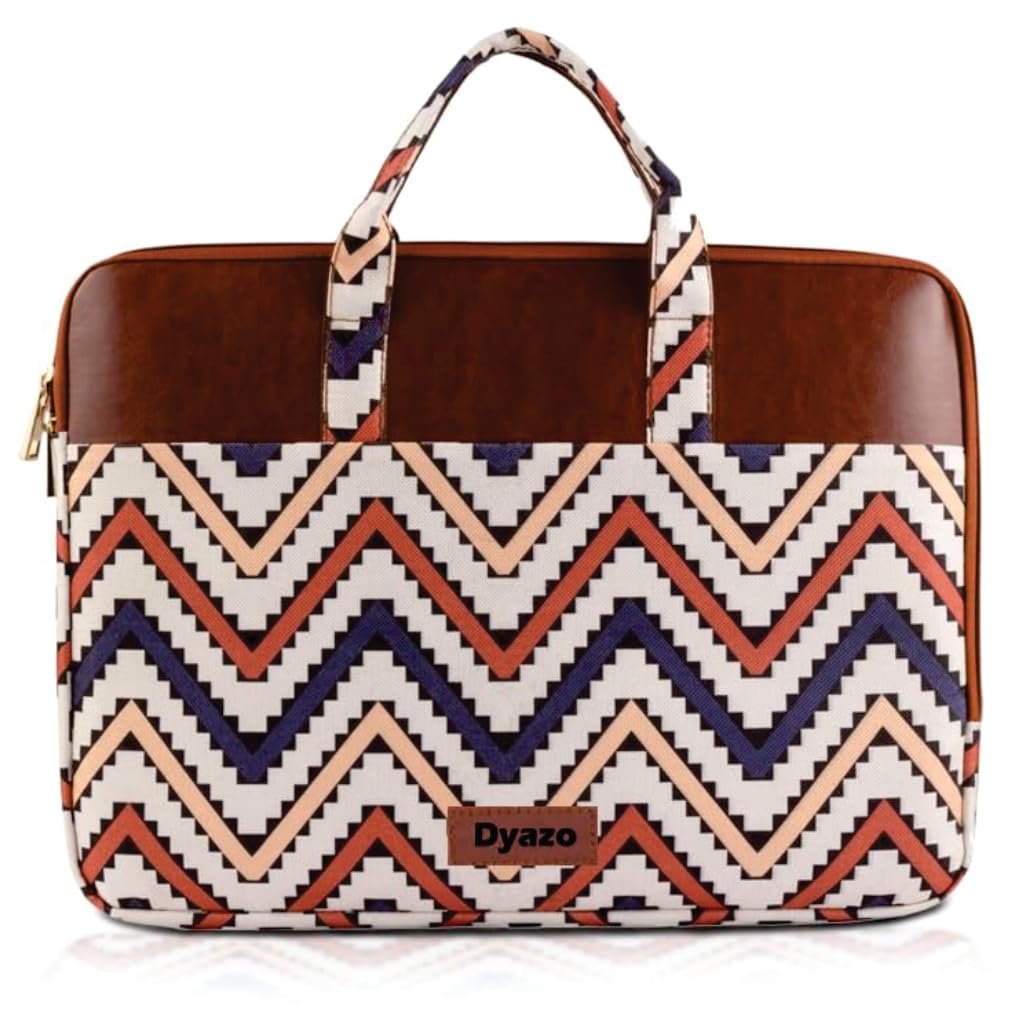 Dyazo Laptop Sleeve Bag 15 to 15.6 Inch for Woman | Jute & Vegan Leather Handcrafted Slim Case with Zipper | Stylish & Durable Office Laptop Bag for Work, College and Travel