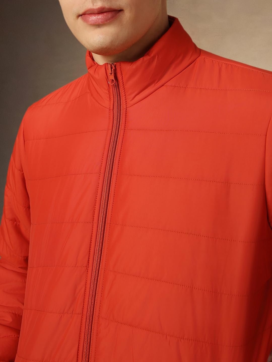 Dennis Lingo Men Rust Solid Regular Fit Full Sleeve Mock Collar Padded Jacket - Image 5