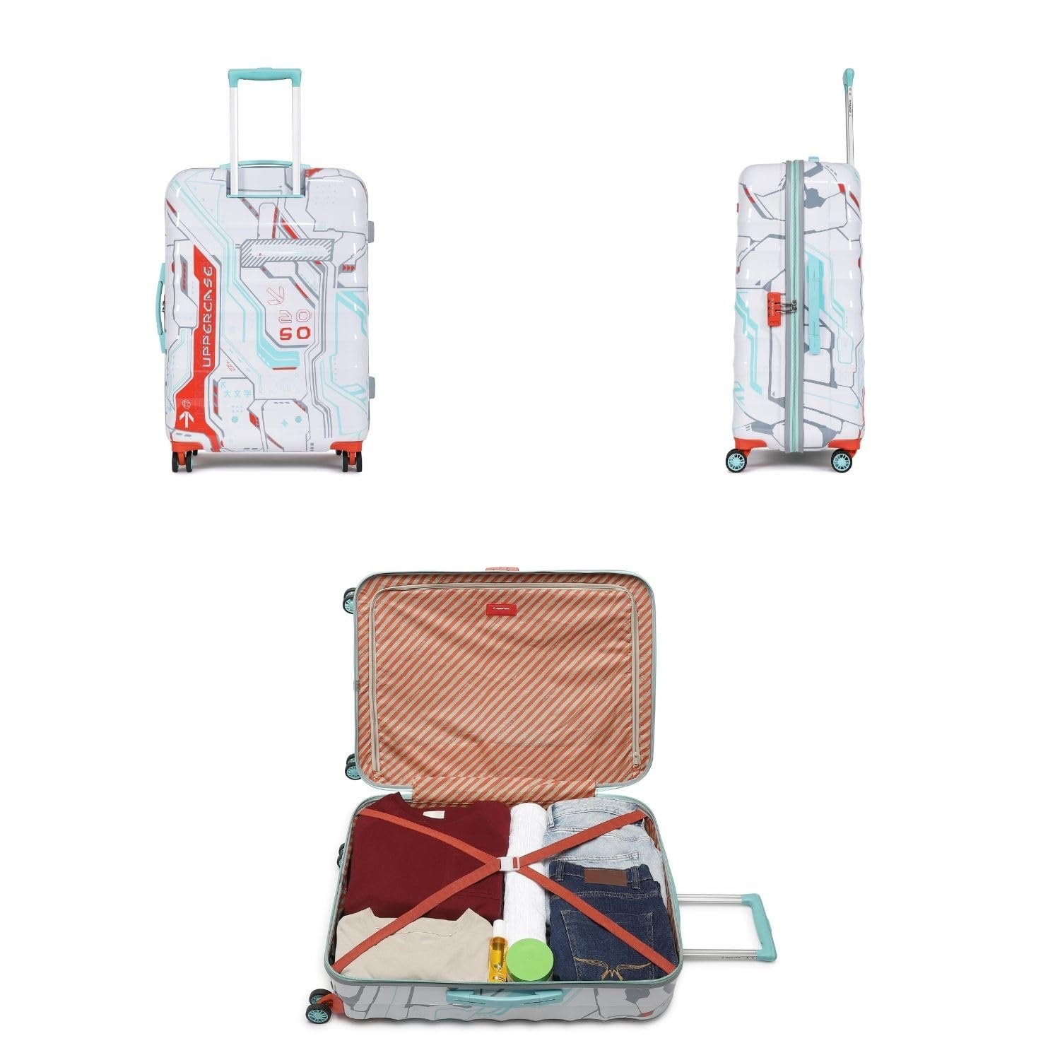 uppercase Cyber Punk Trolley Bag Set Of 3 (S+M+L) Hardsided Polycarbonate Printed Cabin & Check-In Luggage, Suitcase, Unisex, 2000 Days Warranty (White, 31 X 53 X 75.5 Cm, Spinner) - Image 3