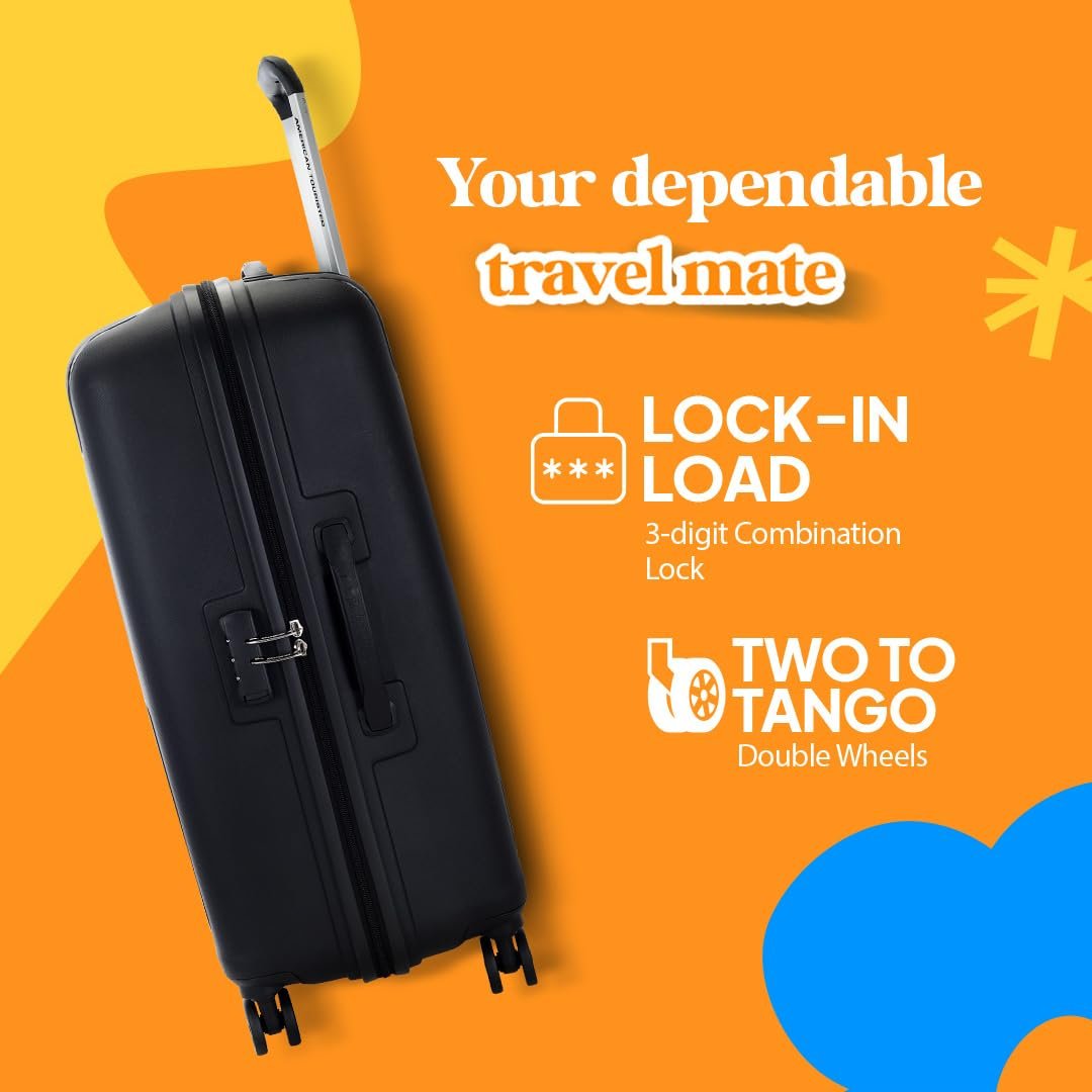 American Tourister Large Ivy 2.0-8 Wheel, 79 CM Hard PP Check-in Suitcase for Travel/Trolley Bag for Travel/Travel Bag with Combination Lock & Smooth Sliding Double Wheel - Black - Image 3