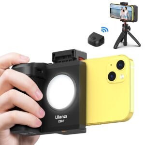 ULANZI CG02 Ungraded Smartphone Camera Shutter Handle Grip w Detachable Wireless Bluetooth Remote Control,Three-Gear Adjustable Fill Light for iPhone Samsung Google OnePlus Phones Video/Photo Shooting