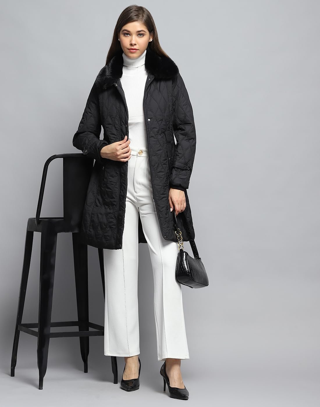 Monte Carlo Womens Self Design Black Collar Neck Full Sleeve Jacket - Image 6