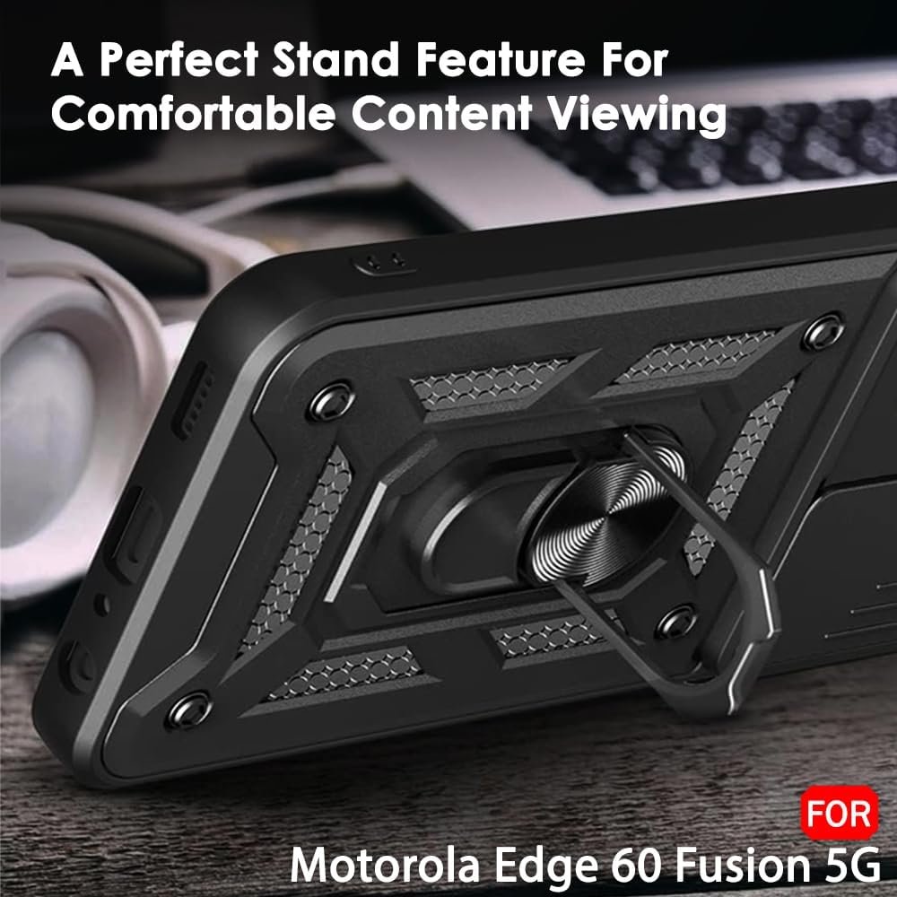 Luxe® Back Cover for Motorola Edge 60 5G / Motorola Edge 60 Fusion 5G | D10 Tough Armor Case | Sliding Camera Shield | 360° Protection | Kickstand Ring Holder | Military-Grade Shockproof Bumper Case - Image 4