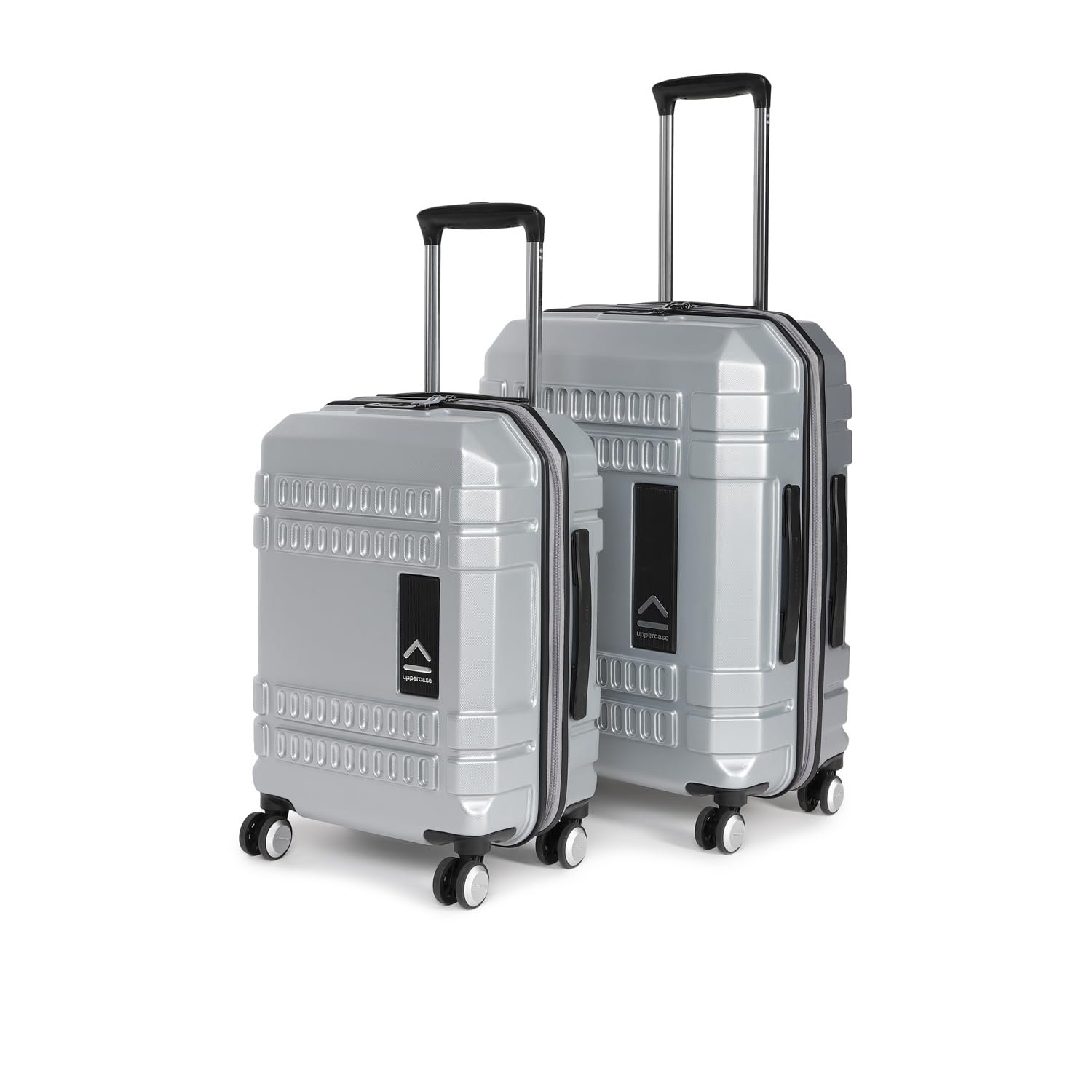 uppercase Bullet, Trolley Bag Set of 2 (S+M) Hard Cabin & Check-in Luggage, Anti-Scratch, TSA Lock & Anti-Theft Zippers, 2000 Days Warranty (Silver, 27.5 X 47 X 66 Cm, Spinner)
