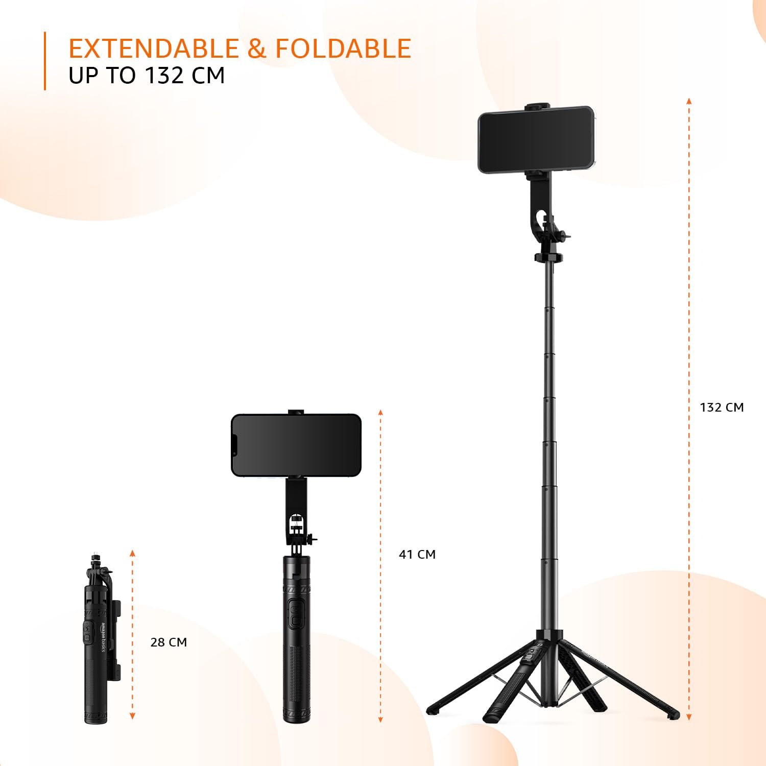 Amazon Basics Selfie Stick | 132 cm (52inch) Extendable | Non-Slip Quadripod Base | Compatible with Mirrorless/Action Camera, Ring Light, Gopro | Bluetooth Remote, Ideal for Selfies, Vlogging, Black - Image 7