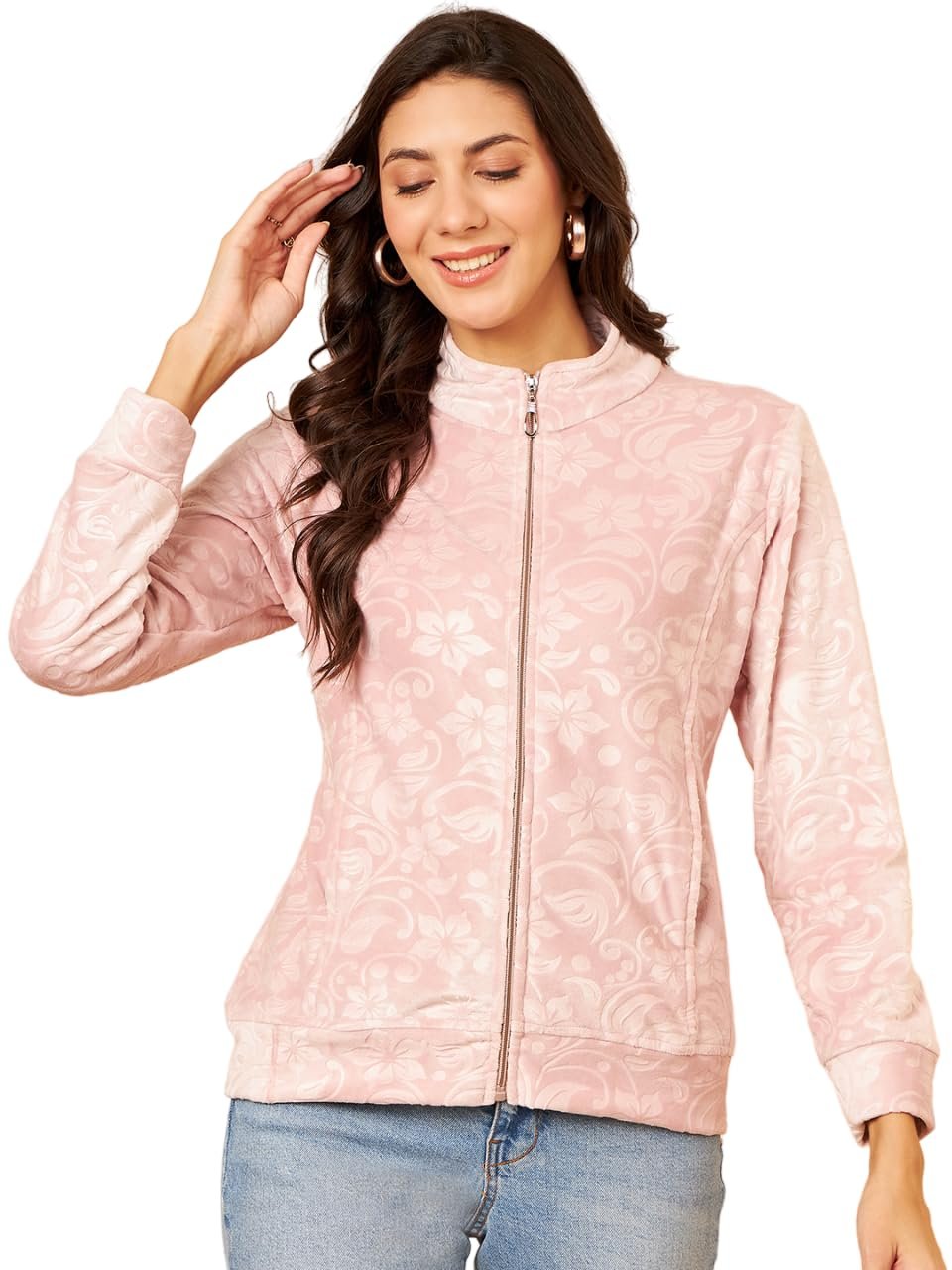 Modeve Floral Printed Stand Collar Lightweight Tailored Jacket