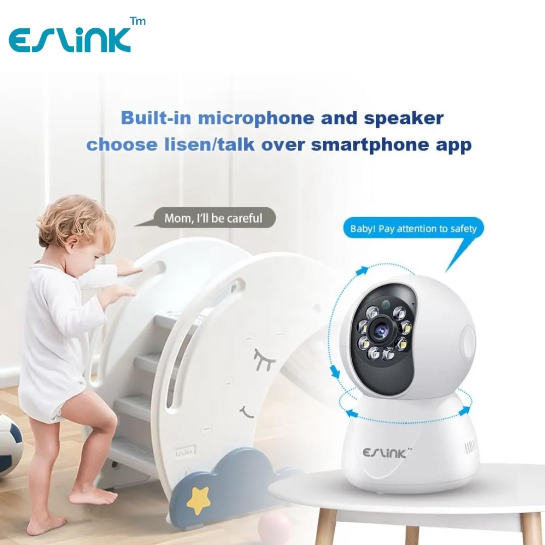 ESLINK Smart 360° (1080p) CCTV Camera,Wi-Fi Indoor Home Security Camera,AI Person Detection,Automatic Alarm,App Alerts,NightPulse Vision,SD & Cloud Storage for Office,Temple Etc - Image 3